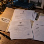 Démarches après décès : dossier de documents sur table