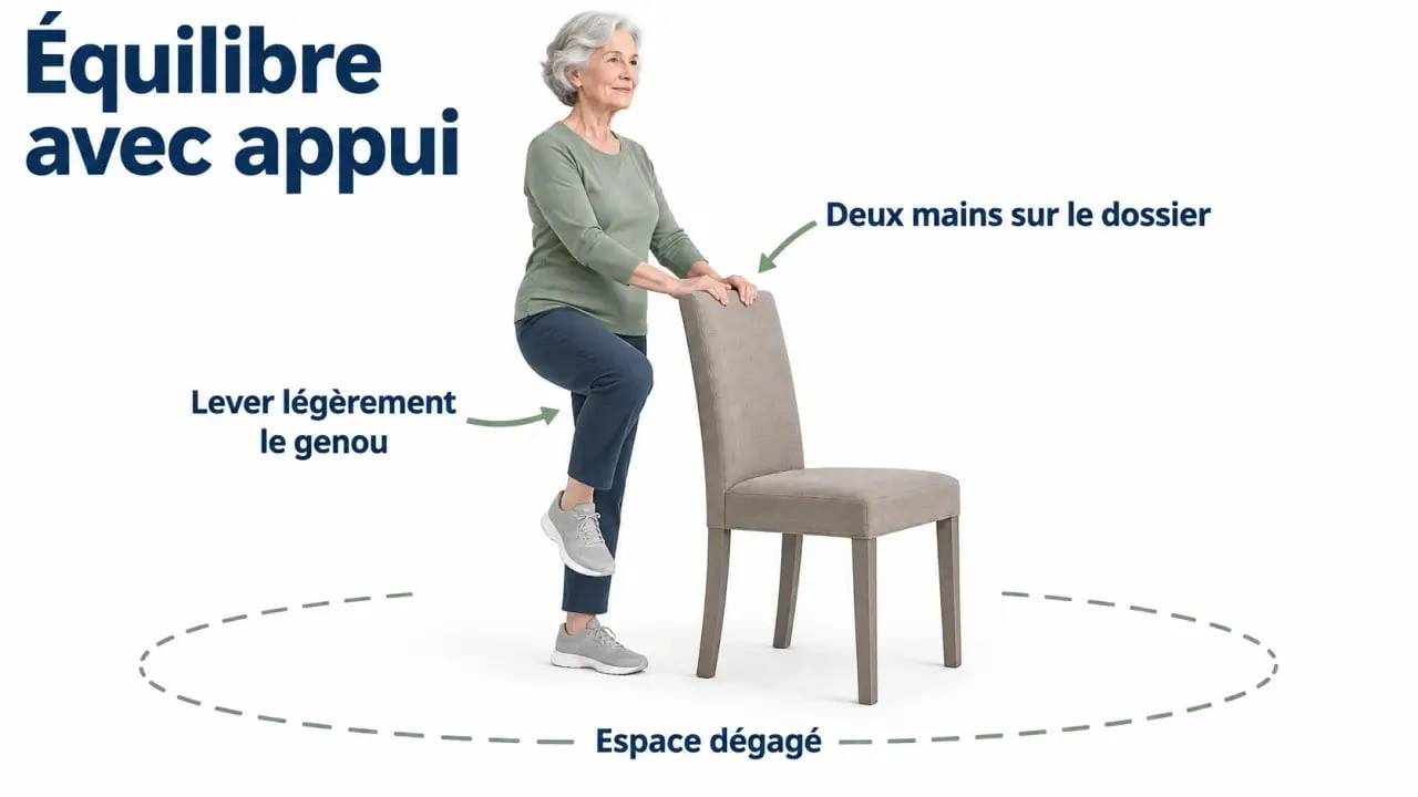 Exercices de renforcement musculaire personnes âgées PDF : équilibre sécurisé près d’une chaise