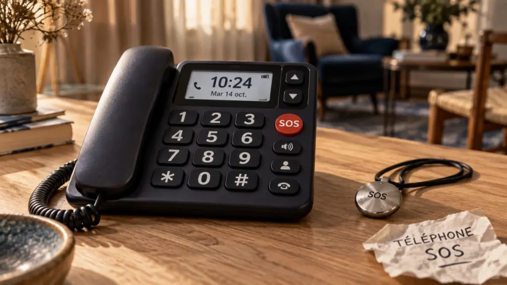 Téléphone fixe senior : grosses touches, sonnerie forte et touche SOS selon le besoin