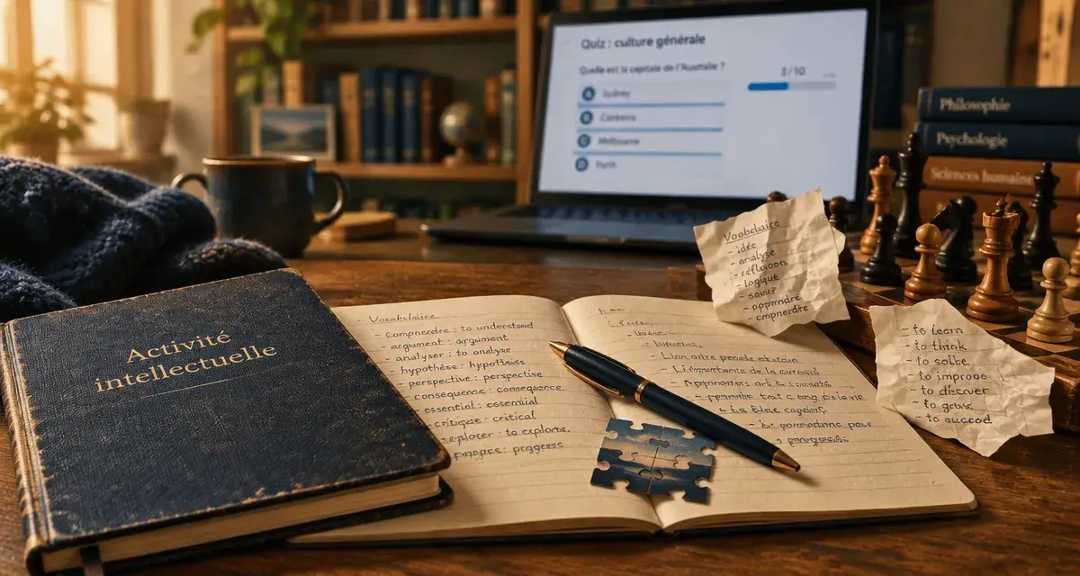 Activité intellectuelle : carnet et quiz sur table