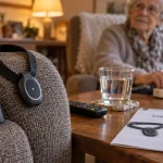 Collier chute personne âgée à domicile, bouton d’urgence près de la personne