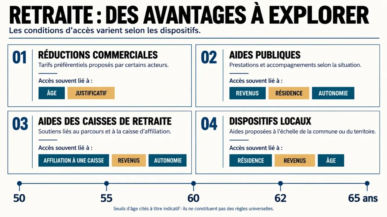 Infographie retraite avantage : réductions, aides et critères d’accès selon l’âge et la situation